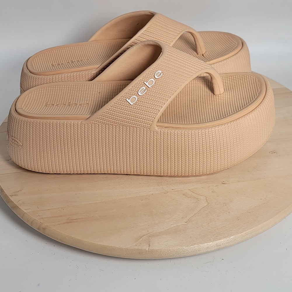 Bebe Beige Women Y2K Flatform Chunk Platform Sandals- Size 9